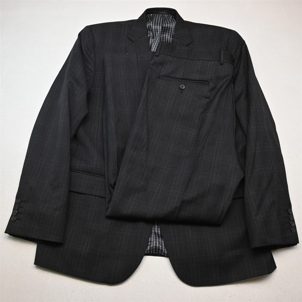 Joseph Abboud 44R 38x30 Gray Windowpane Check 100% Wool Mens Jacket Pants Suit